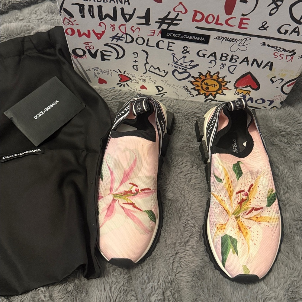 Dolce & Gabbana Pink Floral Slip-On Sneakers